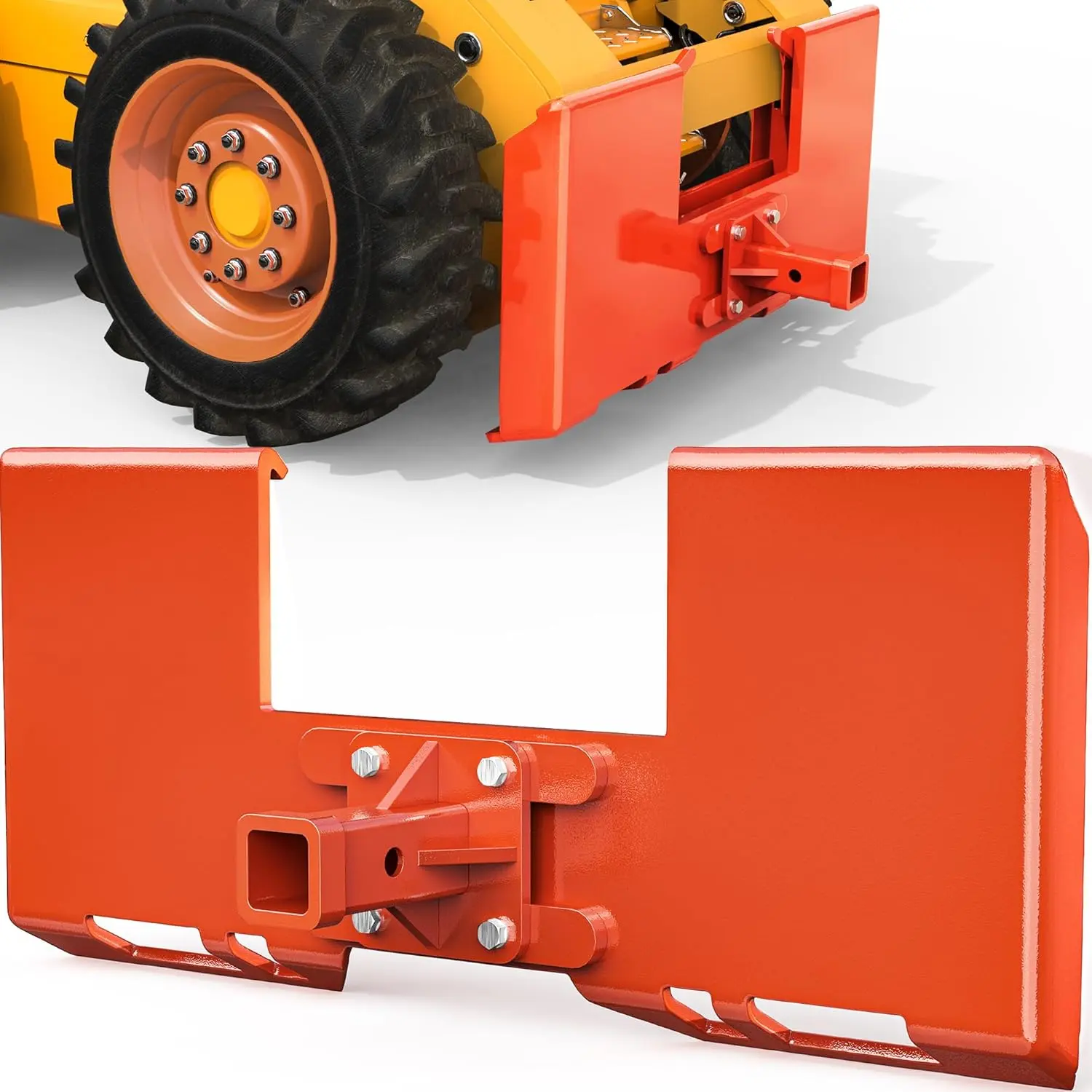 【fathersdaygift】OEDRO 3/8" Skid Steer Mount Plate with 2" Removable Trailer Hitch Receiver, Thick Skid Steer Plate Attachment, Universal Skid Loader Tractor Quick Attach Plate, Removable, Orange