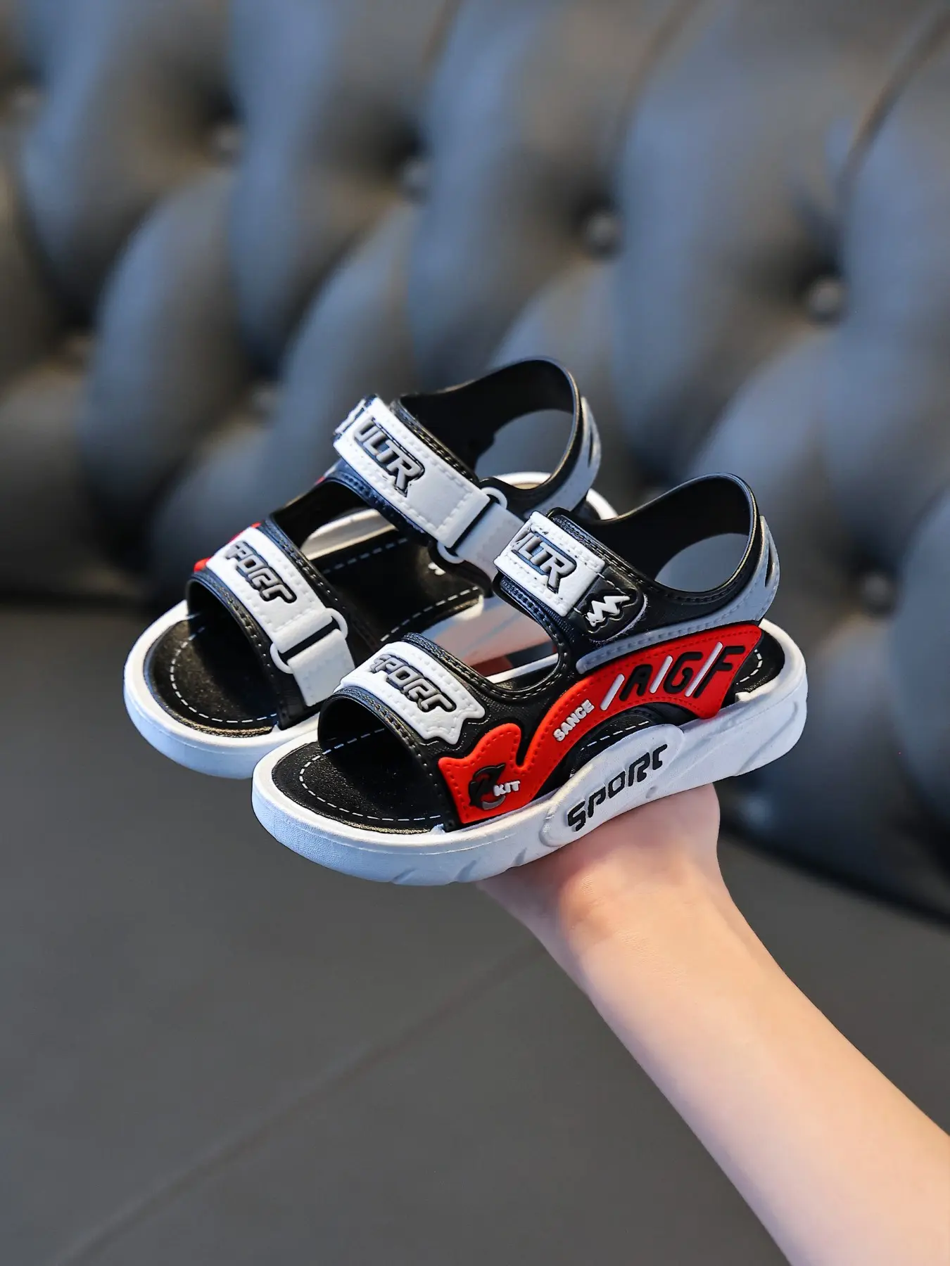 Boy's Letter Print Velcro Sandals, Casual Soft Sole Non-slip Sandals for Summer, Comfortable Breathable Shoes for Daily Wear, Casual Outdoor Sandals