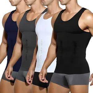 Four colors of men's tight fitting vest, breathable, high elasticity nylon, sleeveless,  friendly, with shaping, back support, abdominal compression and tightening effects.