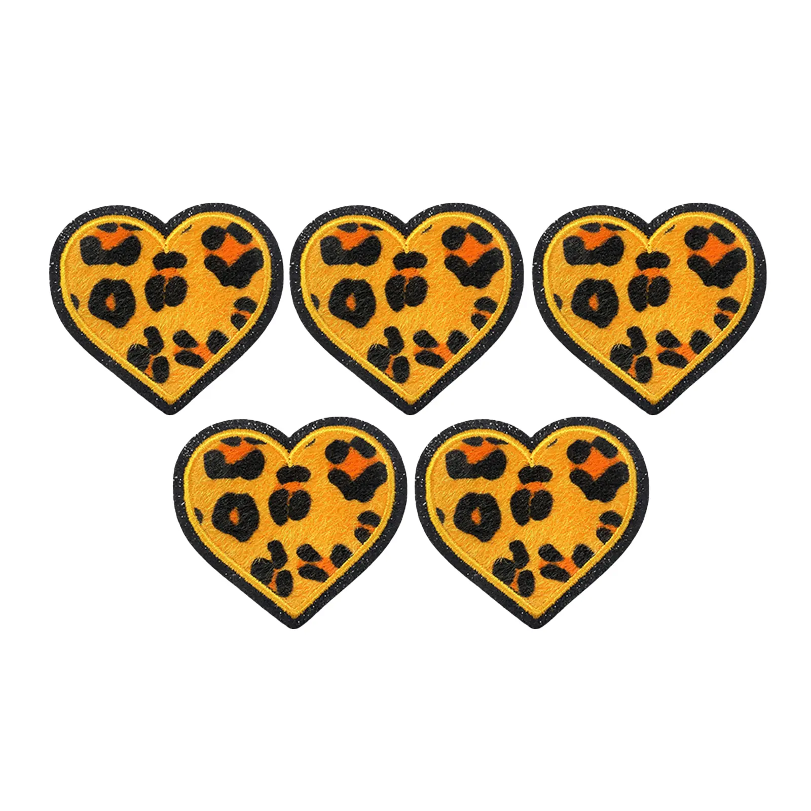 Leopard Heart Iron On Patches Cute Kawaii Embroidered Applique for DIY Clothes Jeans Hats Jackets Backpacks Fashion Decoration,Yellow