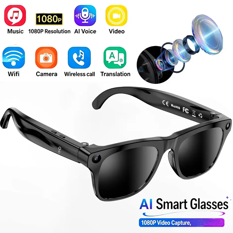 Smart Camera Glasses, 8MP HD Video Recording Glasses . Supports on-demand translation, voice assistant, object recognition, hands-free music & calls