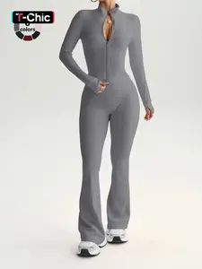 Women's Sporty Two-Piece Set, High Waist Yoga Pants & Long Sleeve Jacket, Pilates Yoga Wear, Soft Breathable Fabric, All Seasons Wear, Solid Sports Sets, Athletic Activewear Tracksuits