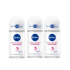 Nivea Extra Bright Radaint and Smooth Roll-On Antiperspirant Deodorant 50ml Pack of 3 Body Care Comfort Natural Vitamin
