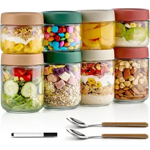 8 Pack Overnight Oats Containers with Lids, Large & Small Glass Mason Jars 16oz & 10 oz, Breakfast Oatmeal Container to Go, Salad Meal Prep Jars for  Storage, Mush Chia Seed Pudding Jars
