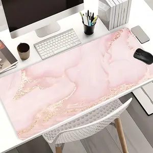 Pink Marble with Golden Glitter Mouse Pads Extra Large Computer Desk Top Mat, Non - Slip Rubber Base & Stitched Edge, Elegant Girly Decor for Home Office