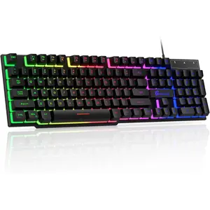 104  Gaming Keyboard, Full Size LED Backlit Wired Keyboard with Multimedia , Anti-Ghosting, Spill-Resistant Membrane Gaming Keyboard for PC Laptop