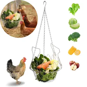 Hanging Chicken Feeder, Foldable Stainless Steel Vegetable & Fruit Feeder with Hanging Chain, Pet Feeding Tool for Chicken, Duck, Goose