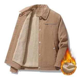 Men's winter fashion khaki corduroy jacket lined with wool, suitable for wearing in autumn and winter