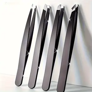 A Set of Four Stainless Steel Tweezers, Designed for Hair Removal, Beard Trimming, and Eyebrow Shaping, Includes Precision Eyebrow Tweezers and A Tool for Managing Facial Hair with A Smooth, Precision Tip.