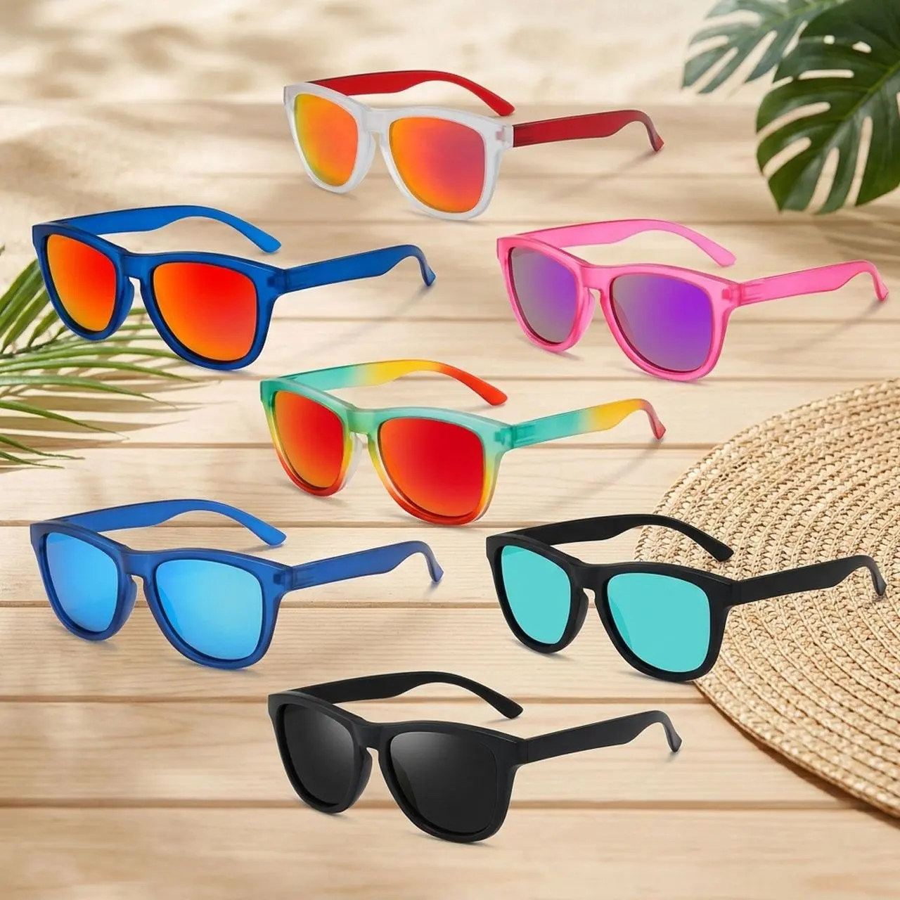 Women's Oversized Bold-Frame Sunglasses, Lightweight Colorful PC Eyewear for Running and Volleyball with Comfortable Fit, Female, Polycarbonate, Rainbow, Stylish Accessories, Colorful Sunglasses, One Size
