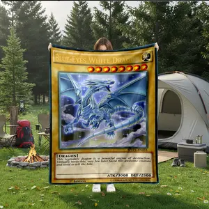 1pc Yu-Gi-Oh! Blue-Eyes White Dragon Flannel Blanket, Super Soft Plush Throw for Bed, Sofa, Living Room, Office, Camping, Game Room, Gift Idea for Adults, Soft Warm Blanket