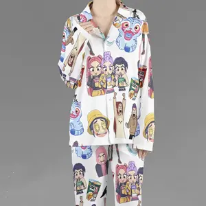 KPop Cartoon Pajama Set, Cute Kpop Fans Sleepwear, Unisex Long Sleeve Pajamas with Funny Idol Characters, Cute Noodle Cup Anime Cartoon
