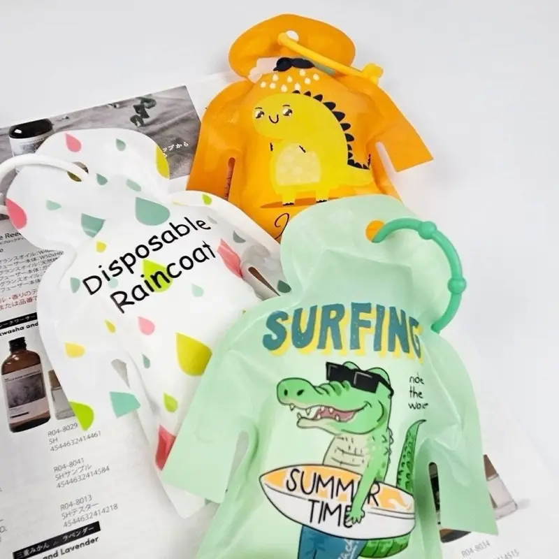 Set of 3 Kids Disposable Raincoats | Waterproof Cute Cartoon Poncho for Travel & School
