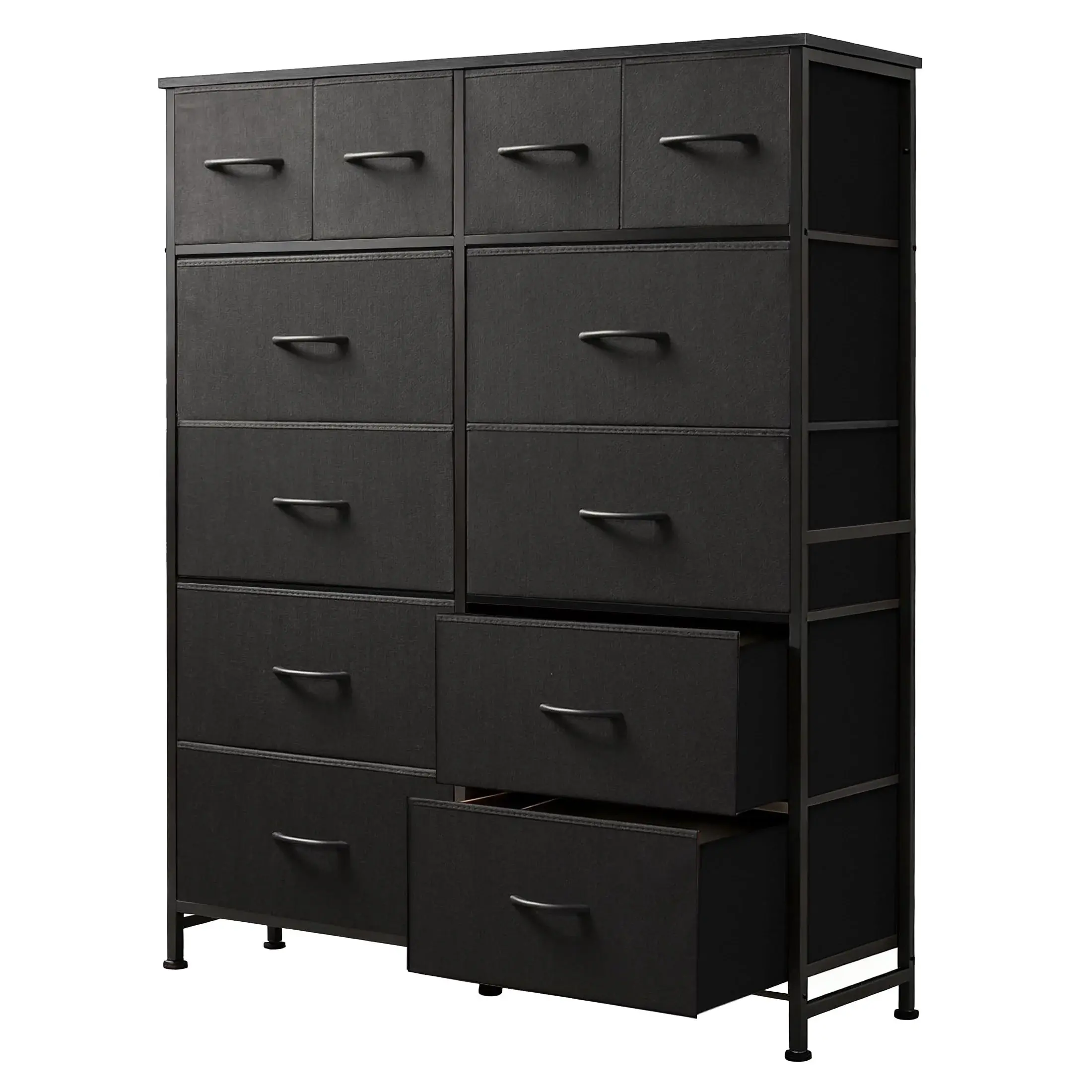 Tall 12-Drawer Fabric Storage Tower - Wooden Drawer Dresser with Retro Wood Top, Storage Cabinet Organizer for Bedroom, Closet, Storage Cabinets