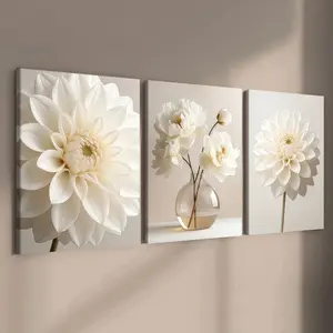 3-count wooden frame canvas, exquisite and beautiful plant posters, fashionable floral art decorations, fashionable family posters, modern living room decoration art, suitable for corridor, bedroom walls, waterproof art, Modern Home Decor