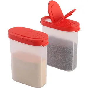 Spice Jars with Lids - 8 oz Refillable Empty Airtight Spice/Seasoning Containers Set -2 in 1 Pour/Sift Shaker Lids Clear Plastic Spice/Seasoning Organizer Kitchen/Travel 2 pk