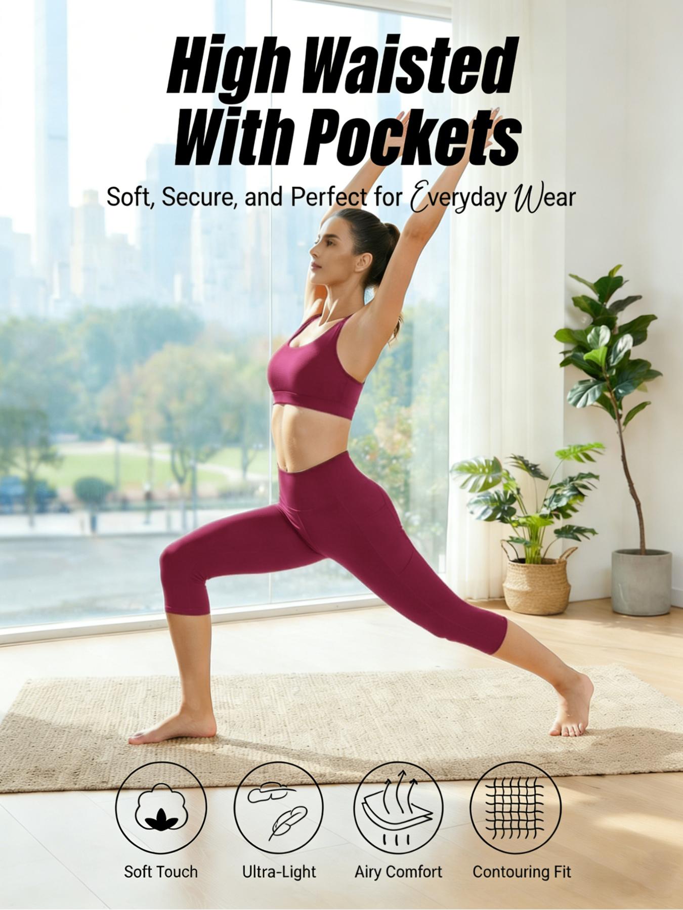 4-Pack High-Waisted Pocket Capri Pants Tummy Control Sheer-Resistant 7/8 Yoga Pants for Women Workouts Outdoor Activities Spring Fall Collection