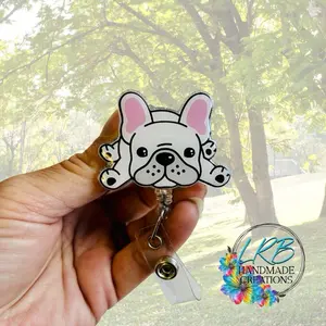 White French Bulldog~ Lazy Frenchie ~ Retractable Badge Reel ID Holder ~ Customizable ~ Handmade ~ Nurse Badge Reel ~ Teacher Lanyard ~ Magnetic Pin ~ Stethoscope Tag ~ Magnet ~ Phone Grip