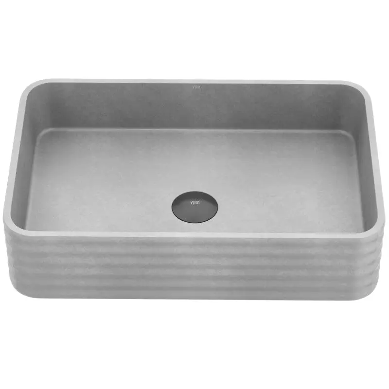 Cadman 21" Fluted Vessel Sink | Concrete Composite, Matte Grey, Above-Counter Install, Scratch & Heat Resistant, Rounded Corners, ADA Compliant