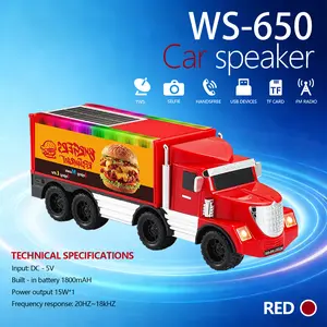 WSTER WS-650 Cyber container truck style  Portable Bluetooth Speaker Solar Charging LED light TWS Pairing FMRadio USB TF card AUX for Indoor Outdoor UseParty Birthday Gift fm radio tws