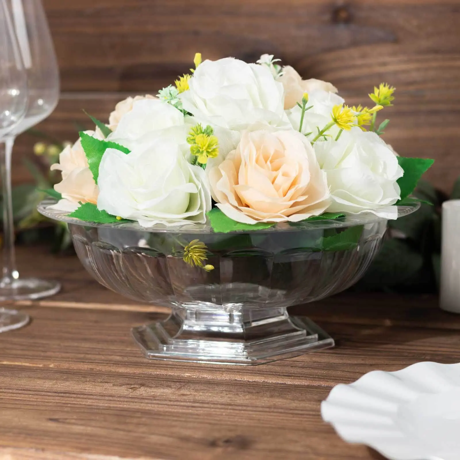 3-Pack Plastic Flower Vases Footed Compote Bowl 10" Roman Style Clear - Round Pedestal Centerpieces