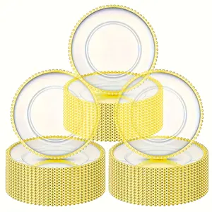50PCS Bead Edge Transparent Circular Tray, 13 Inch Plastic Circular Dining Plate, Decorative Dining Plate With Bead Edge, Easy To Store Stackable Tray, Suitable For Family Dining Table, Wedding, Christmas Party, New Year Celebration home goods things