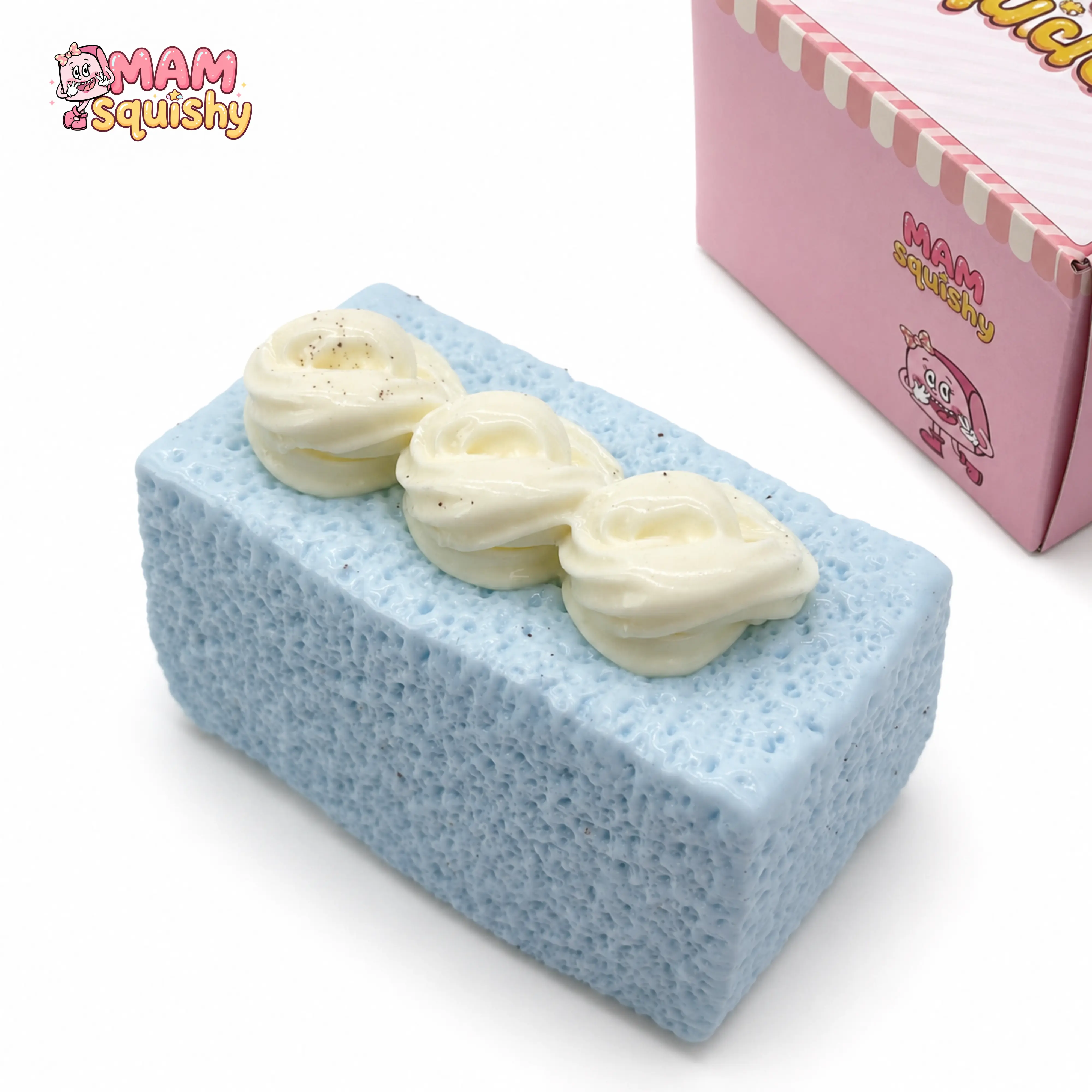 MAM Squishy Blue Fluffy Toast Taba Squishy Toy, Soft Slow Rising Sensory Fidget Toy, Cute Collectible Desk Toy, Pocket Size Gift for Squishy Lovers