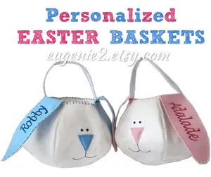 Personalized Easter Basket BLUE or PINK Easter Bunny for Boys or Baby Girls Monogrammed with Embroidered Name Easter Egg Basket Bucket Kids