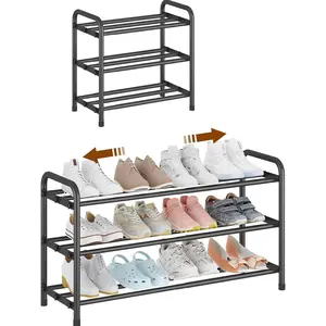 Expandable Shoe Rack Organizer - 3-Tier Shoe Shelf for Closet, Entryway & Front Door - Space-Saving Shoe Storage Solution