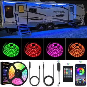 RV Awning Lights Kit, 20FT RGB Dimmable Waterproof 12V Camper Awning Strip Lights with APP/Remote Control, Sound Music Sync, RV Exterior Lighting for Party Motorhome Travel Trailer