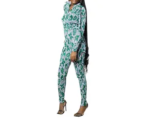 THANDI Jade Petal Ankara Long-Sleeve Fitted Jumpsuit.