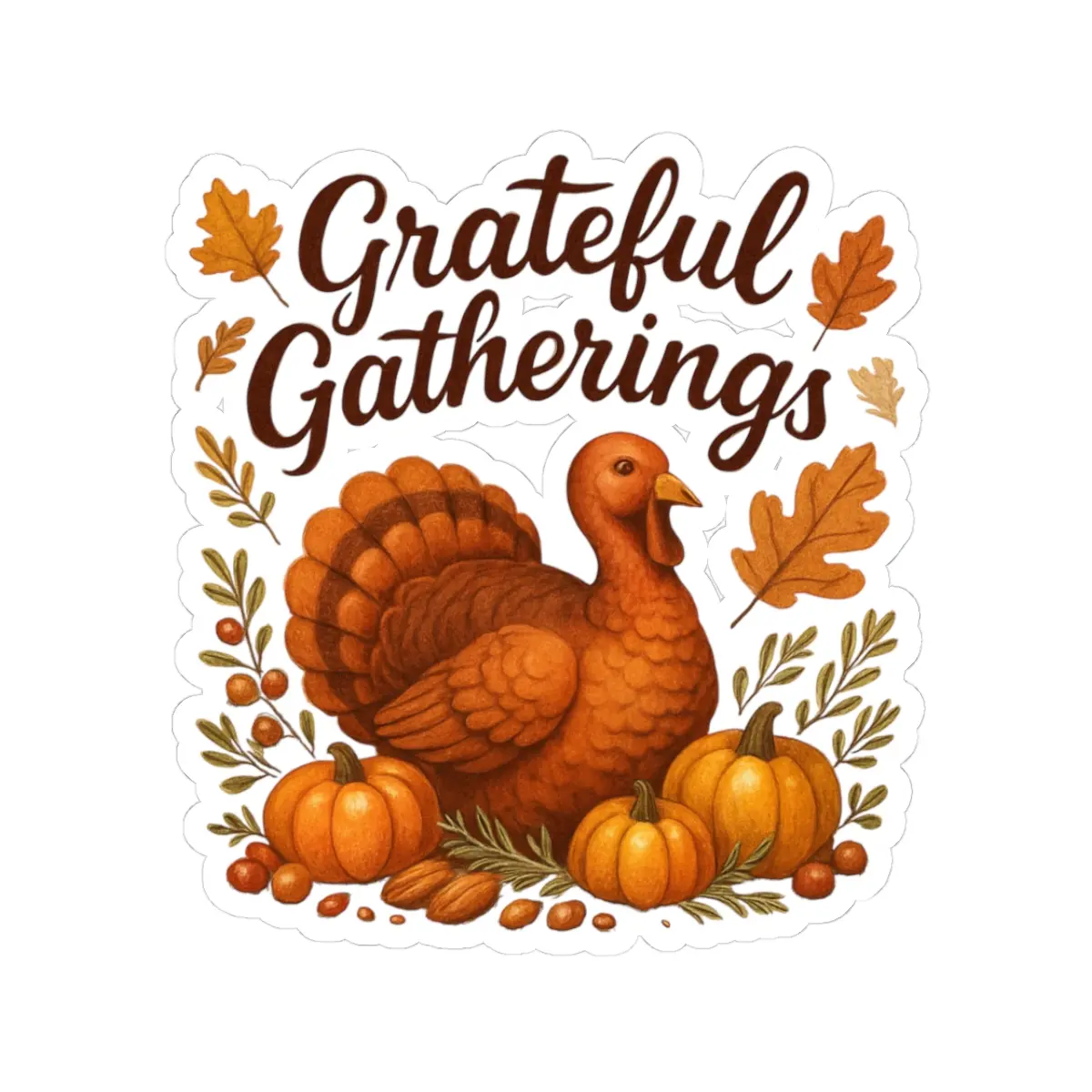 Thanksgiving Kiss-Cut Stickers, Fall Decor, Grateful Gatherings, Holiday Gifts, Turkey Stickers, Autumn Vibes