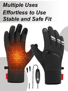 Unisex Heated Gloves Rechargeable Winter Gloves with Pocket Electric Heated Work Gloves Suitable for Driving, Hunting, Motorcycle Riding, and Skiing Waterproof Windproof Warm Three Heating Settings Support Touchscreen