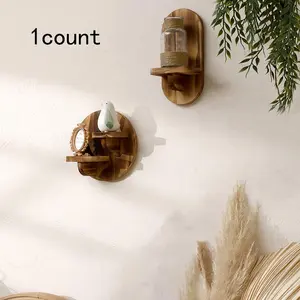 Wooden Wall Mounted Shelf, 1 Count Boho Style Wall Hanging Storage Rack, Wall Mounted Organizer, Wall Decor for Home Living Room Bedroom Bathroom