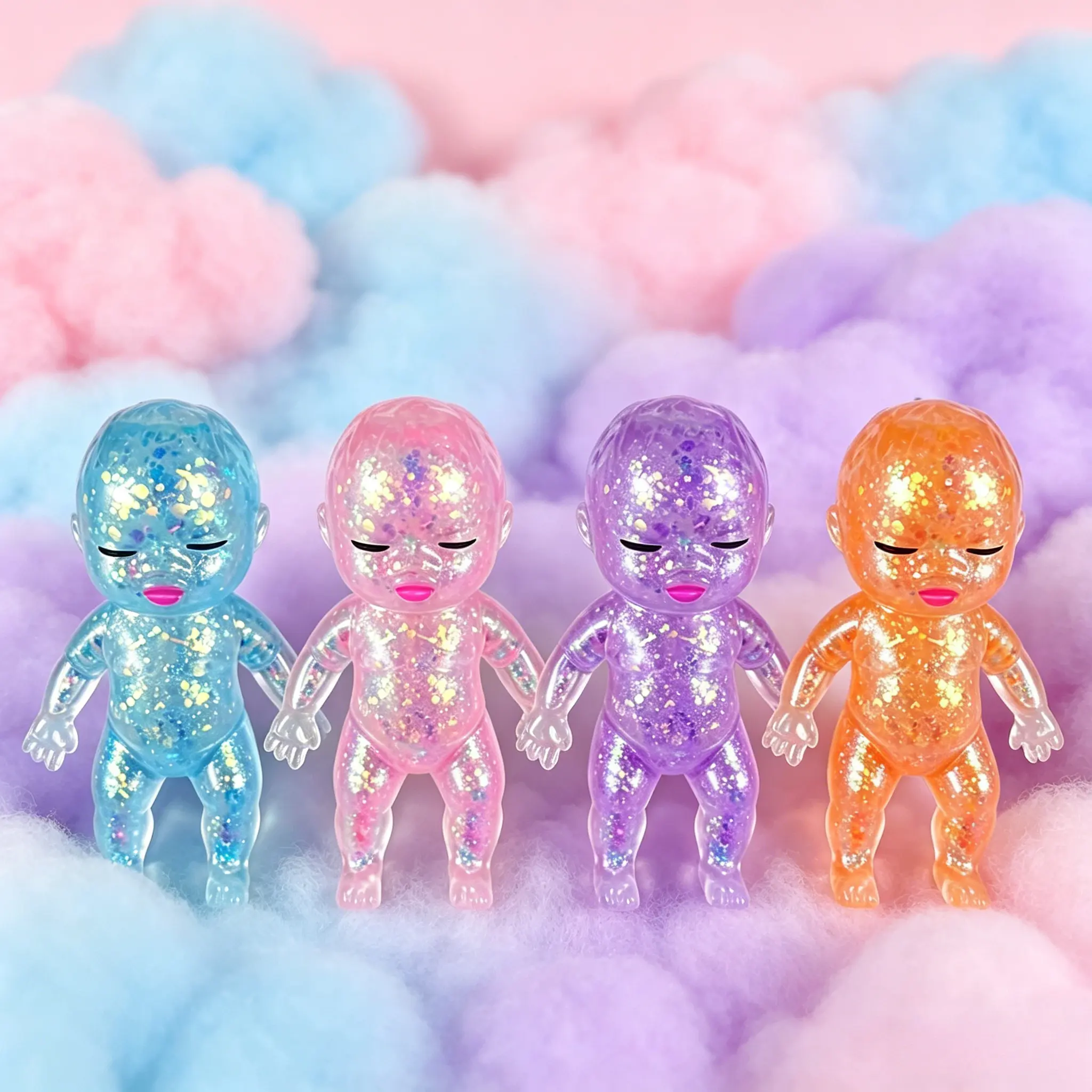 14cm Glitter Transparent Soft TPR Baby Doll Squishy Toy, Stress Relief Fidget Toy for Kids, Sensory Anxiety Relief Party Gift