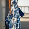Women's Floral Print Zipper Back High Waist A-Line Dress, Elegant Sleeveless Style Long Dress for Party Holiday Wedding Guest, Ladies Summer Clothes Elegant Dresses Womenswear