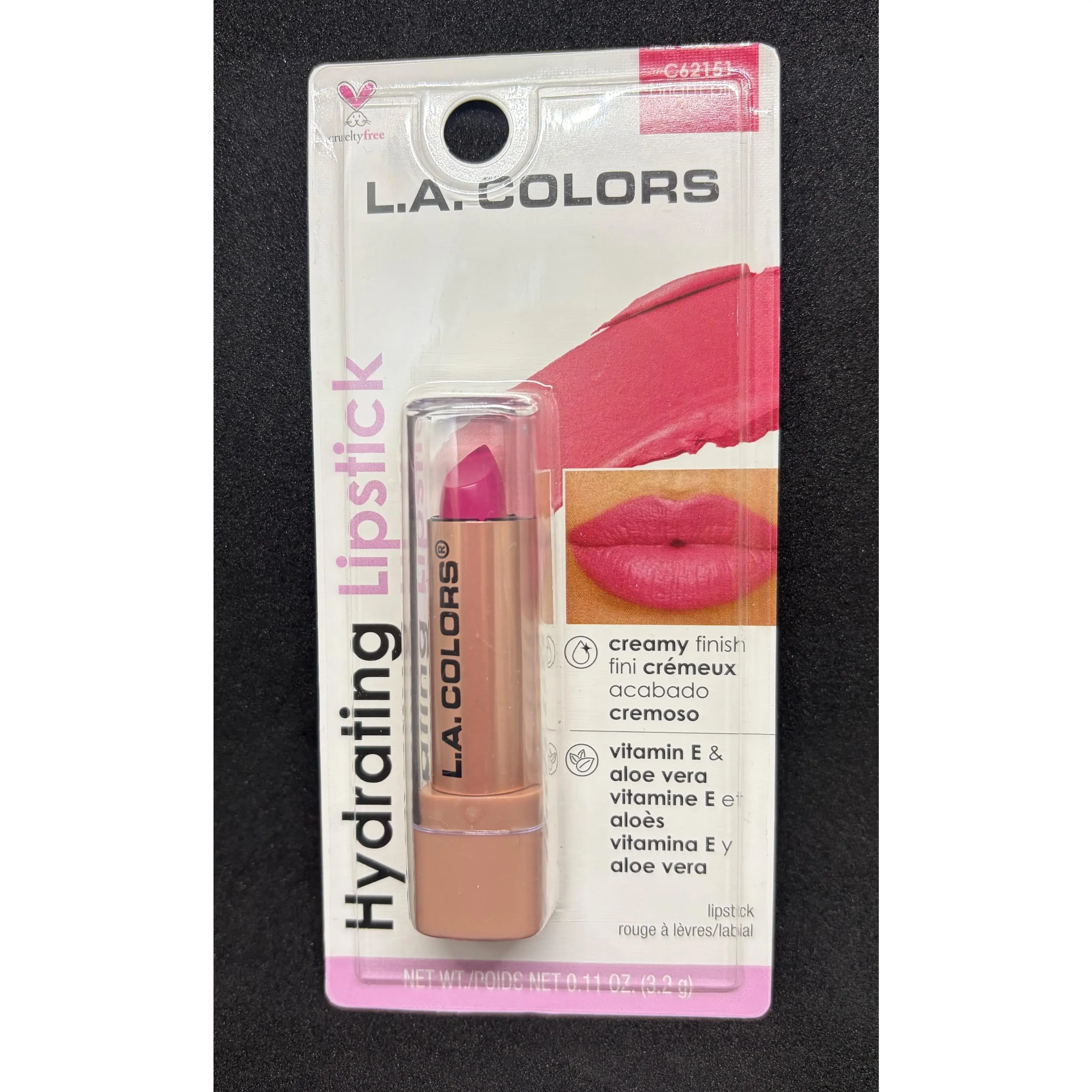 L.A. COLORS Hydrating Lipstick Bright Pink - Creamy Finish with Vitamin E & Aloe Vera for Moisturized Lips