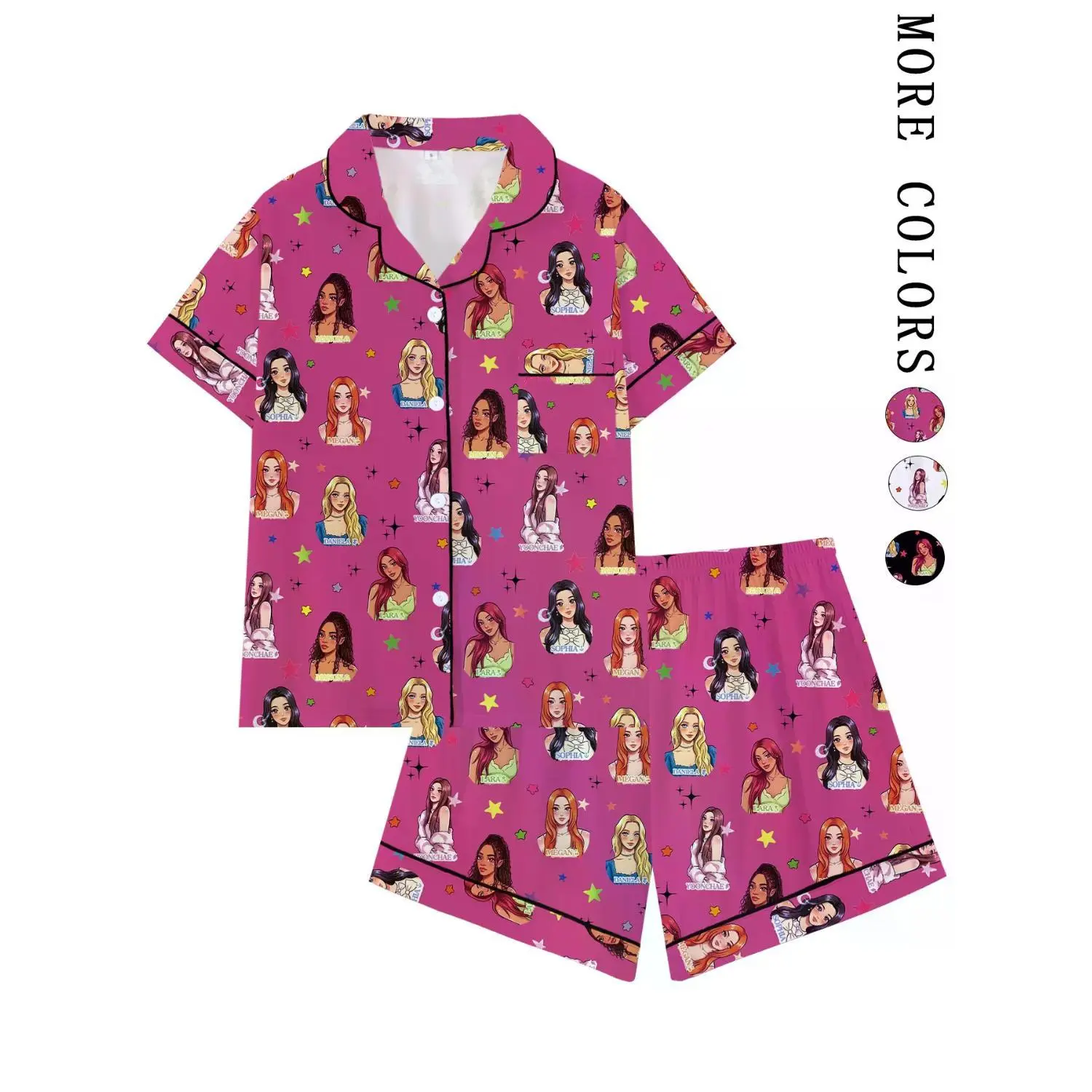 Korean Style Women's Cartoon Print Pajama Set, Short Sleeve Open Front Sleepwear, Casual Loose-Fit Home Loungewear, Perfect Gift for Fans