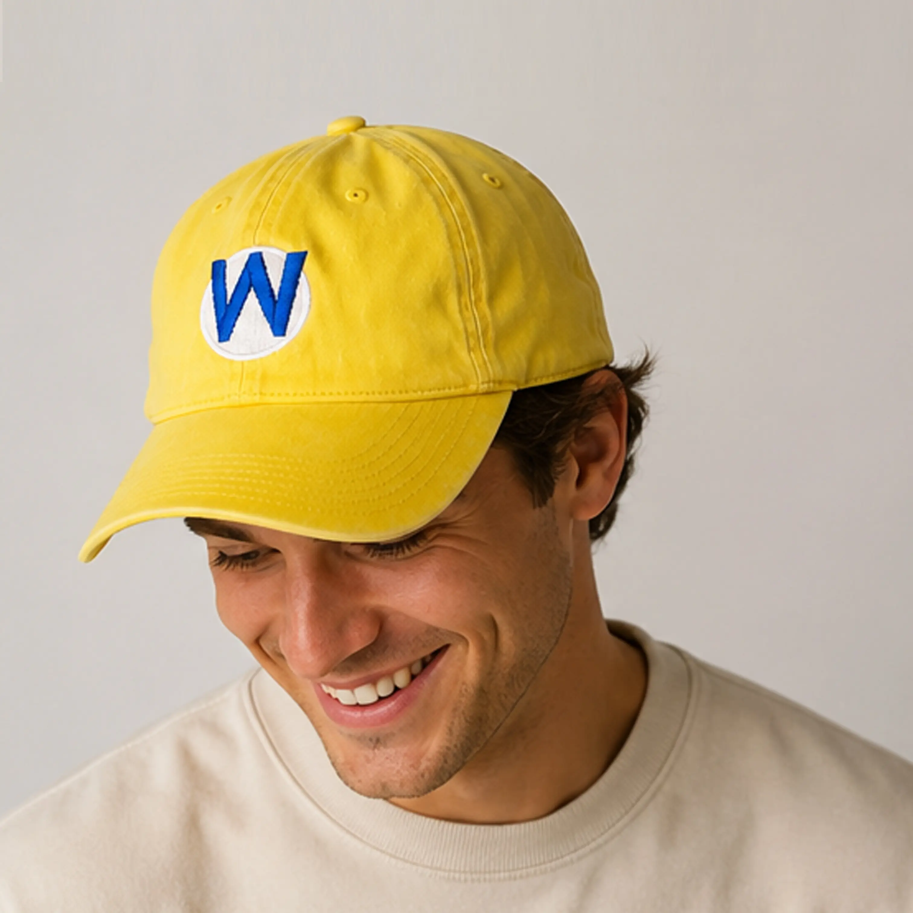 Wario Design Embroidered Cap, Washed Cotton Sports & Outdoor Hat for Halloween Costumes