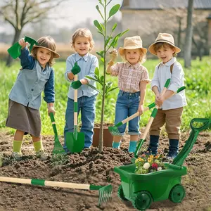 Kids Gardening Tools Set, 7PCS Outdoor Garden Playset with Wheelbarrow, Shovel, Rake, Leaf Rake & Gloves, Toddler Yard Work Toys, Summer Outdoor Toys Gift for Boys Girls Age 2 3+ (Green)