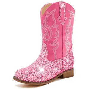 Girls Cowgirl Boots Unisex-Child Mid Calf Glitter Toddler Cowboy Boot Little Big Kids Western Riding Shoes