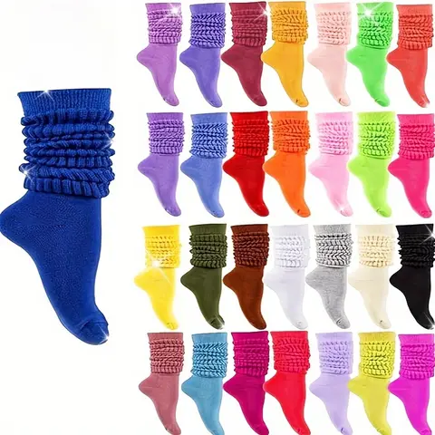 Women's 6-Pair Trendy Solid Socks for Women - Ultra-Soft Polyester Thick Knit, Everyday Chic Calf High Above Ankle, Assorted Color, Cozy Fall Winter Wear, Machine Washable