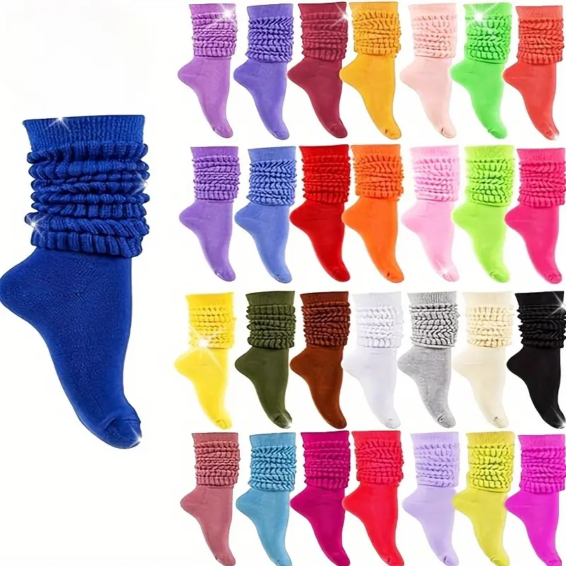 6-Pair Women's Thick Slouch Socks, Solid Polyester Knit, Ultra-Soft and Cozy Mid-Calf Hosiery for Fall and Winter, Socks For Women