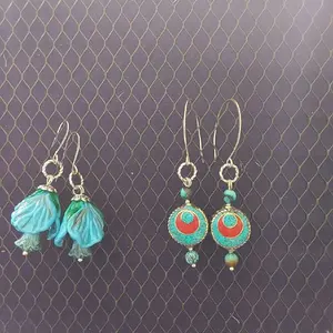 unique earrings by Whispering Bead lampwork glass, Turquoise, beads from Nepal