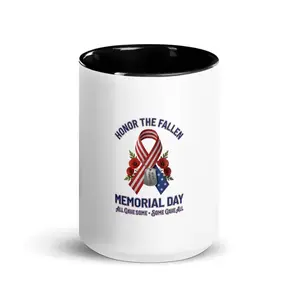 Memoria Day Ceramic Mug With Color Inside, 11oz/15oz Drinkware, Lead & BPA-Free Tea Tumbler, Dishwasher Safe, Washable Reusable Coffee Cup with Colorful Rim Handle