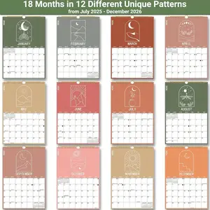2025-2026 Wall Calendar 18 Month Cute Aesthetic Vertical Hanging Calendar With Lunar Moon Phases 10X14.5 Perfect For Home Office Kitchen 12 Unique Patterns