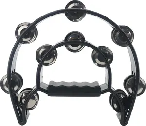 Double Row Handled Tambourine Metal Jingles Hand Held Percussion Drum with  Handle Grip for  KTV/Party/  (Black)