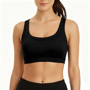Zilva Seamless Wireless Cross Back Sports Bra for Women Comfortable Breathable Moisture-Wicking Wide Straps Everyday Bralette Medium Support Full Coverage Light Push Up Anti-Bounce Slimming Fit Padded Workout Yoga Gym Activewear Top Square Neck Shirts