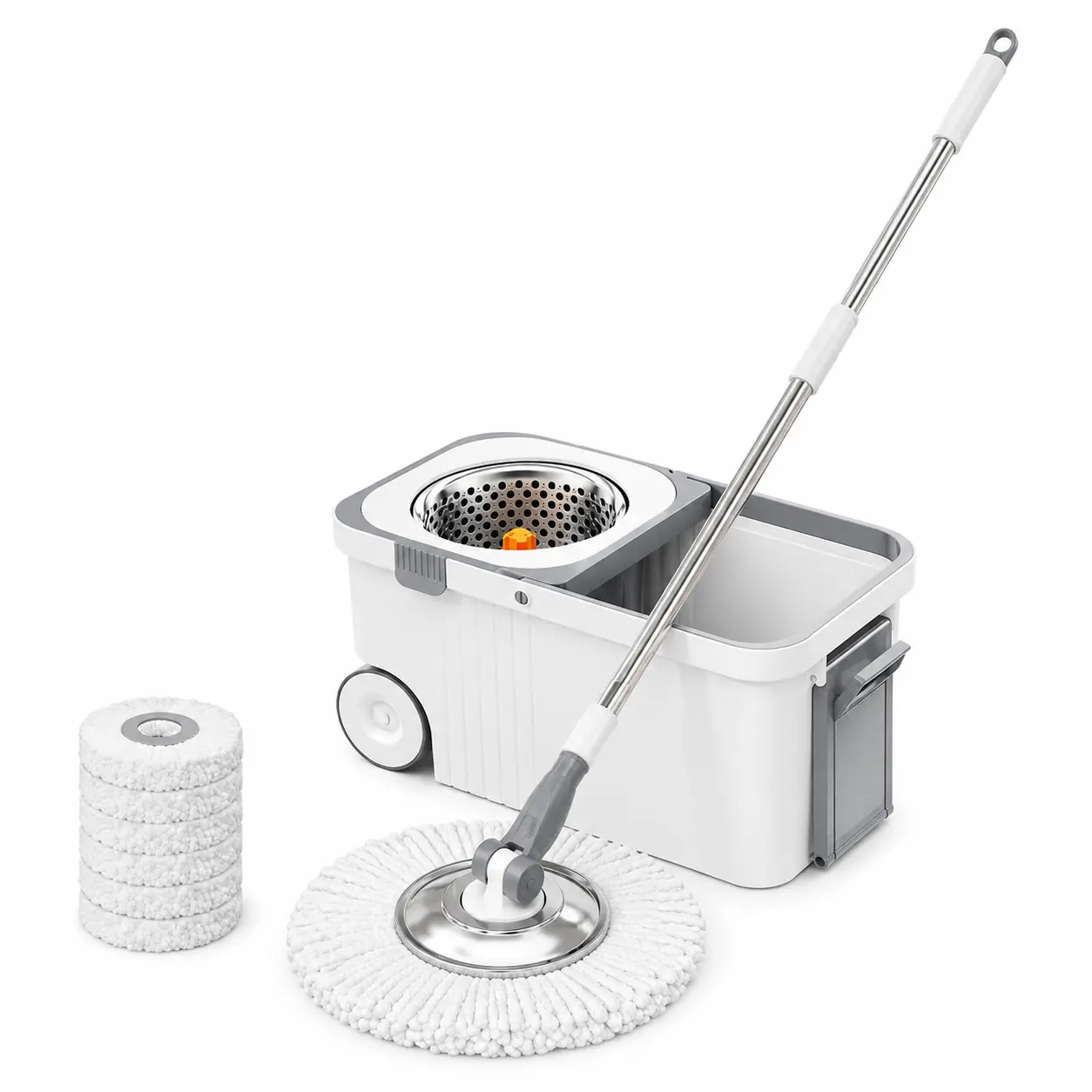 Automatic Spin Mop Bucket Set with 6 Microfiber Refills