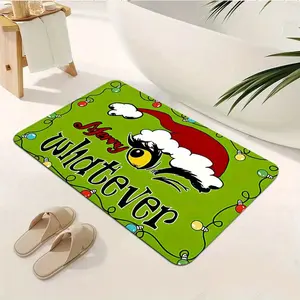 Christmas hat cyclopean image Merry Christmas fun bottom non-slip machine washable polyester carpet soft and comfortable foot pad suitable for the door bathroom living room bedroom terrace